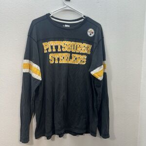 Pittsburgh Steelers Team Apparel Men's Long Logo On Sleeve T Shirt SZ L Faded